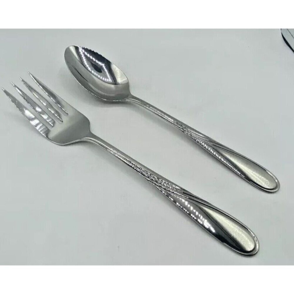 Lenox Summerville Serving Fork Spoon Set 18/10 Stainless Steel Glossy Utensils